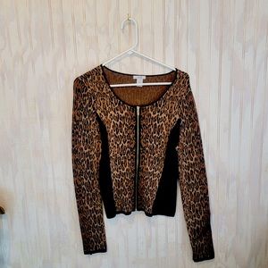 Cache Zip Animal Print Sweater Small